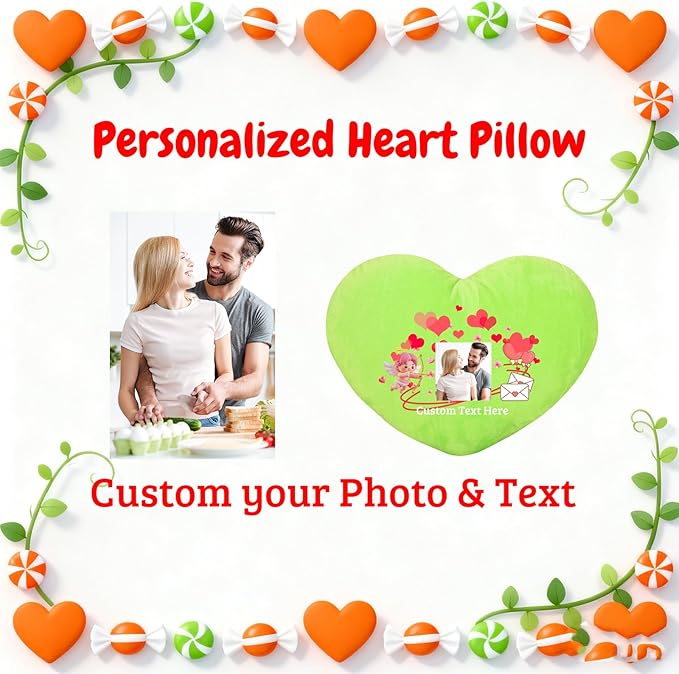 Custom Heart Pillow with Insert, Personalized Heart Shaped Pillow with Photo Text as Valentine Pillows for Girlfriend Boyfriend Home Decor Personalized Gifts for Valentines Day Anniversary