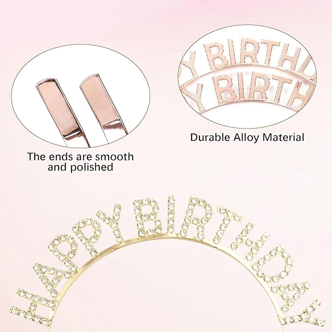 12 Pcs Rhinestone Happy Birthday Crowns Headbands Party Decorations Supplies Gift for Women Princess Birthday Tiara Bling Accessories