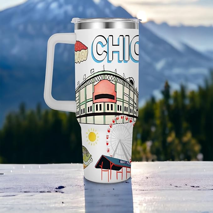 City Tumbler 40oz,Stainless Steel Water Bottle for Hot & Cold Beverages-City Gift Idea (Chicago)