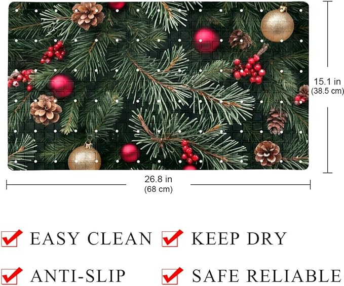 Non Slip Bath Mat for Tub, 15.1 x 26.8 Inch Bathtub Mat Machine Washable Shower Mat with Drain Holes and Suction Cups, Seamless Christmas and Winter Elements Pattern