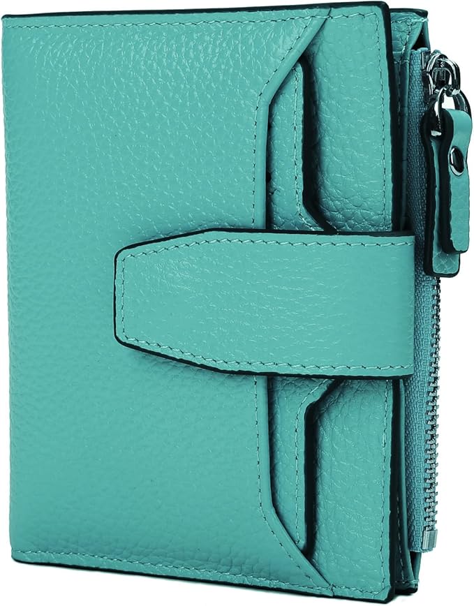 AINIMOER Women's RFID Blocking Leather Small Compact Bi-fold Zipper Pocket Wallet Card Case Purse with id Window