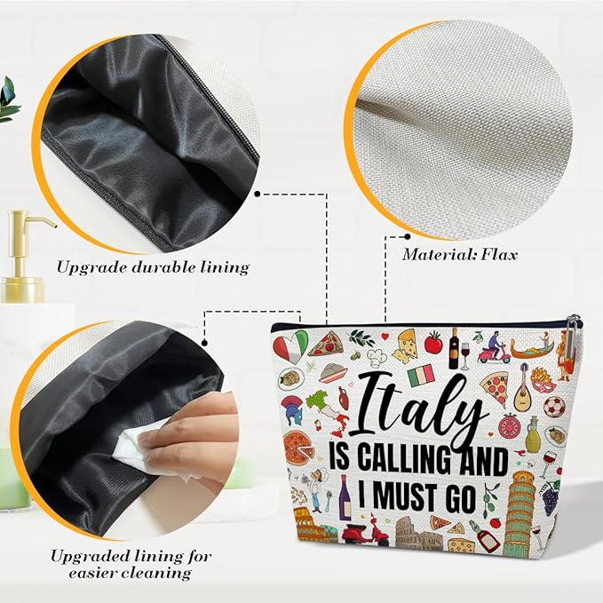 Italy Travel Gift Makeup Bag, Italy Lover Cosmetic Bag, City Themed Gifts For Traveller Women Friends Sister, Birthday Christmas Italian Bachelorette Party Favors