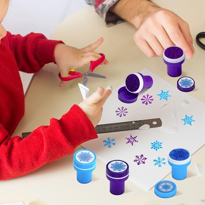 Skylety 60 Pieces Winter Snowflake Stamps for Kids Self Ink Assorted Plastic Snowflake Hand Stampers for Card Making Holiday Winter Wonderland Birthday Party Decorations Supplies(Blue, Purple)