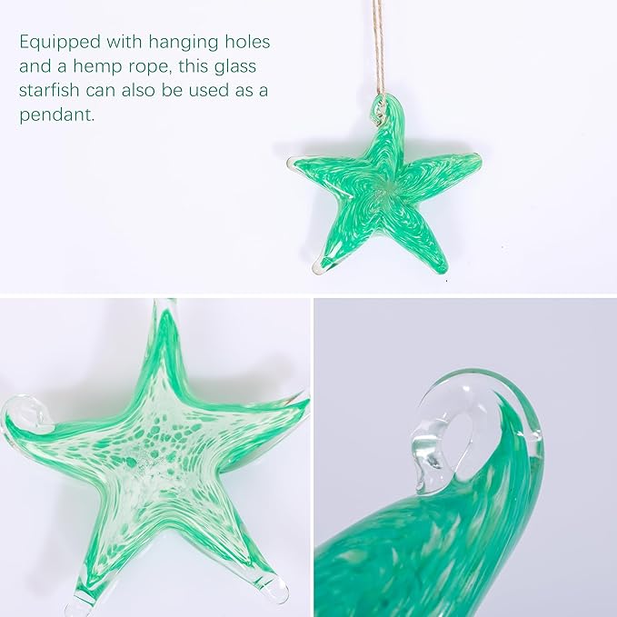 Hand Blown Glass Starfish Statue, 4.5" Modern Sea Star Art Figurine, Hanging Crystal Starfishs Collectible Ornament for Christmas Home Decor, Glass Paperweight for Table, Desk, Entryways & Living Room