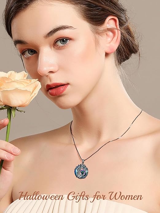 TOUPOP Tree of Life Birthstone Necklace 925 Sterling Silver Pendant Austrian Crystal Jewelry Anniversary Valentine's Day Birthday Gifts for Women Mom Her Wife