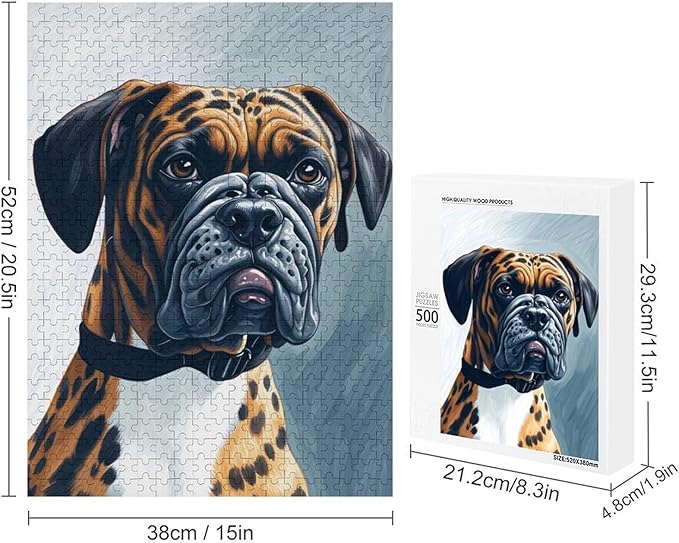Boxer Dog Portrait Animal Wooden Puzzle 500 Pieces Jigsaw Puzzles for Adults Puzzle Educational Toys Challenging Fun Games Gifts for Elders Kids Family and Friends
