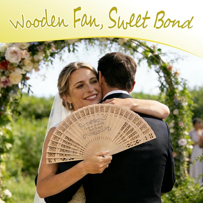 MOSADO Personalized Wedding Fans for Guests, Custom Foldable Sandalwood Fans Bulk with Organza Bags and Tassels, Unique Bridal Shower Party Favors Wedding Favors for Guests (200)