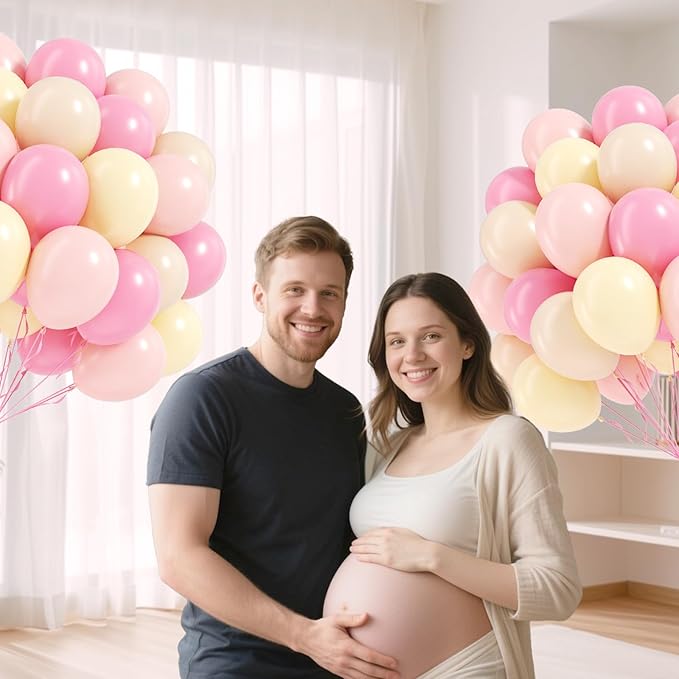 60pcs Pink and Yellow Balloons 12inch, with Sand White Latex Balloons for Anniversary Wedding Baby Shower Birthday Party Decorations