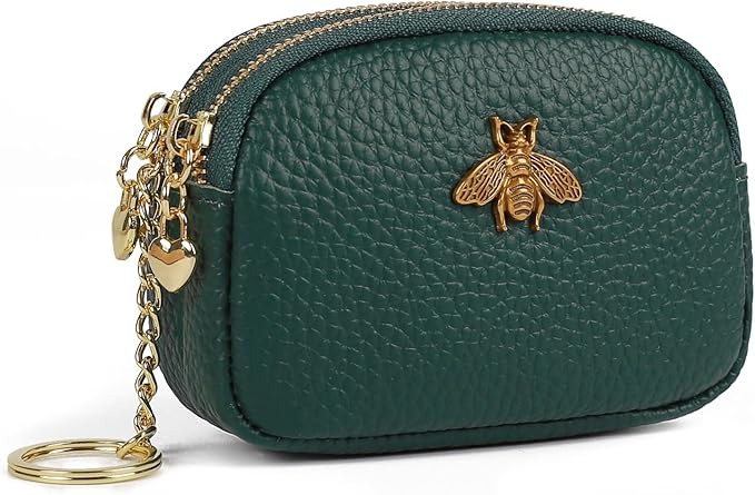 imeetu Women Leather Coin Purse, Small 2 Zippered Change Pouch Wallet