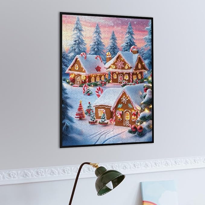 Wooden Puzzle - Christmas Gingerbread House and Candy Jigsaw Puzzles，Wooden Puzzles for Adults 500 Pieces Challenge Puzzles，Educational Games，Family Puzzles，Unique Gifts for Wall Art
