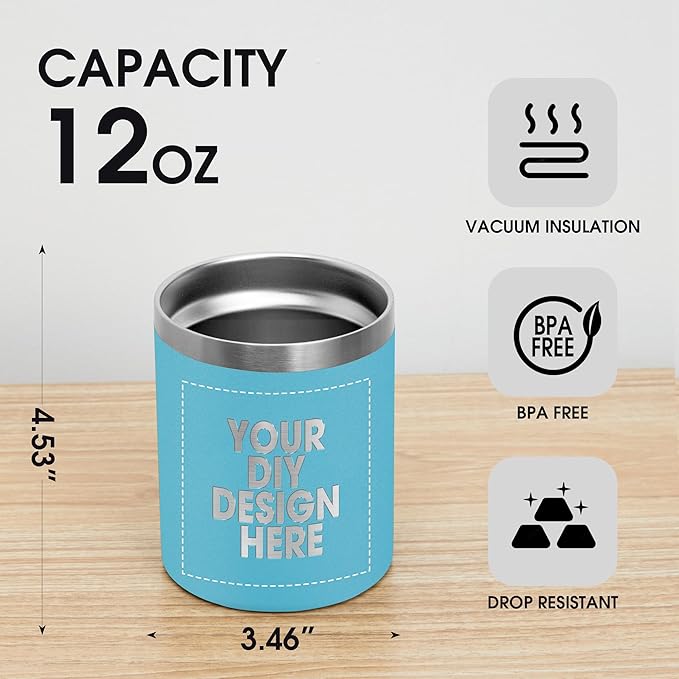 Personalized Custom Tumbler Print in USA 12oz Stainless Steel Travel Coffee Cup with Lid & Straw Double Wall Insulated Mug With Colorful Text Logo Photo