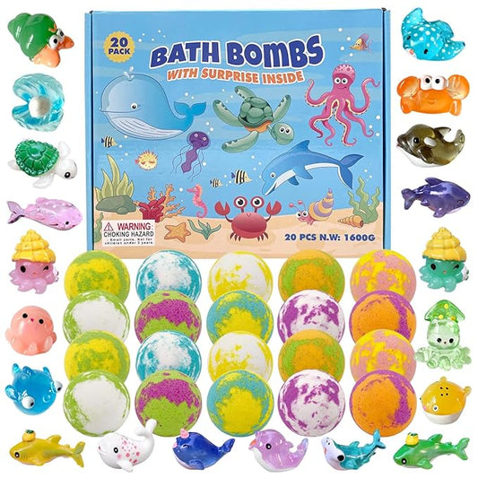 Bath Bombs for Kids with Surprise Inside, 20 Pack Luxury Bath Salt with Bath Toys, Natural Bath Balls for Kids