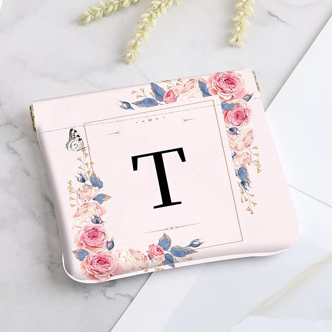 2Pcs Initial Letter PU Leather Small Squeeze Coin Purse Pouch Mini coin Bag Unique And Cute Wallet Cosmetic Bags For Women Girls Men Change Bag Letter T
