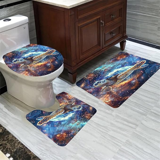 4 Pcs Turtle Shower Curtains for Bathroom Kids Shower Curtain Set Sea Turtle Shower Curtain for Room Turtle Bathroom Accessories with Rug,Toilet Cover and Bath Mat