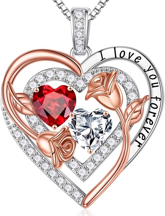 Iefil Valentines Day Gifts for Her - Sterling Silver Birthstone Necklace Anniversary Birthday Gifts for Her Wife Mom Daughter