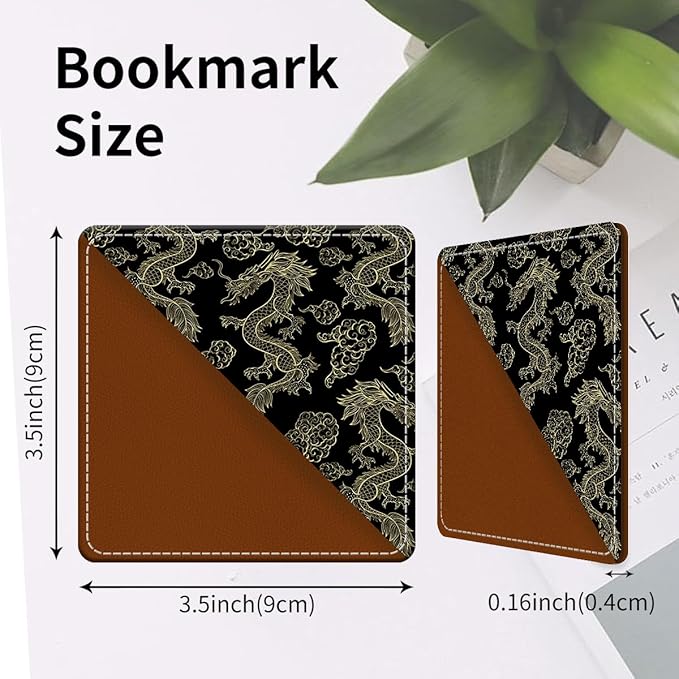 Cute Leather Bookmarks, Fun Triangle Making Corner Bookmark, Book Accessories for Reading Book Lovers, Unbreakable Page Markers for Women Men Luxury Golden Dragon