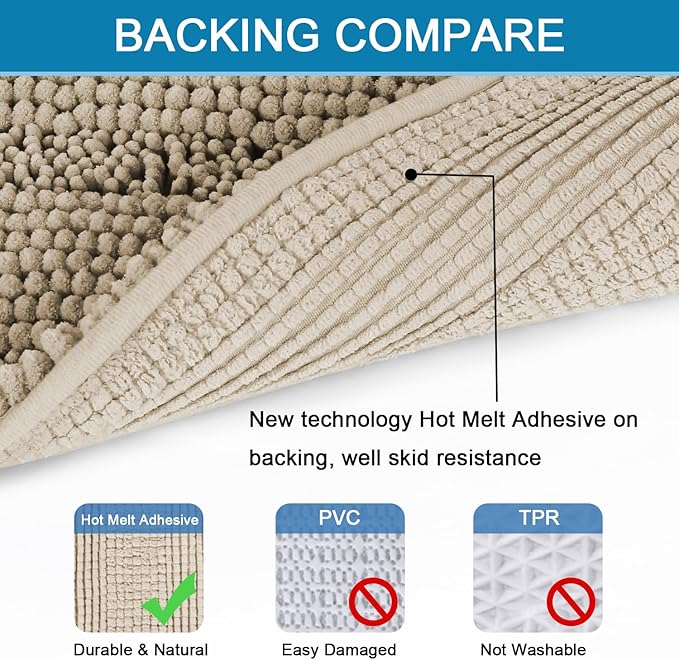 H.VERSAILTEX Bath Mats for Bathroom Non Slip Thick Chenille Striped Bath Rug Absorbent Fluffy Soft Shaggy Rugs Washable Dry Fast Plush Mats for Indoor, Bath Room, Tub - 17" x 24", Fog
