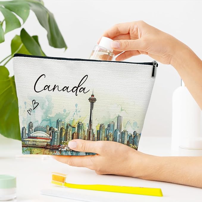 Canada Travel Gifts Makeup Bag, City Travel Cosmetic Bag for Purse, Watercolor Makeup Bags, Canada Souvenir, Trip Favors for Traveller Lovers, City Themed Organizer