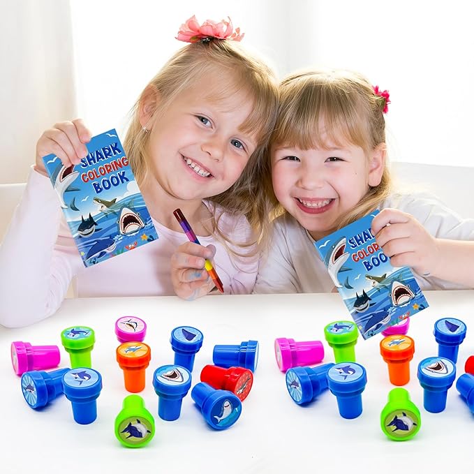 Cinrobiye 24 Pcs Shark Party Favors Stampers for Boys Girls Pre-Inked Sea Animal Stamps for Birthday Party Supplies Goody Bag Fillers School Classroom Rewards DIY Crafts Pinata Gift Prize