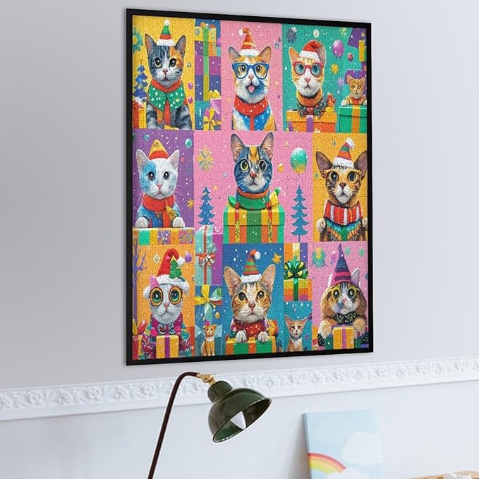 Wooden Puzzle 1000 Pieces Adult - Christmas Dog Cat Puzzle Christmas Puzzles, Holiday Puzzles, Family Toys, Party Games, Jigsaw Puzzle Challenge and Funny