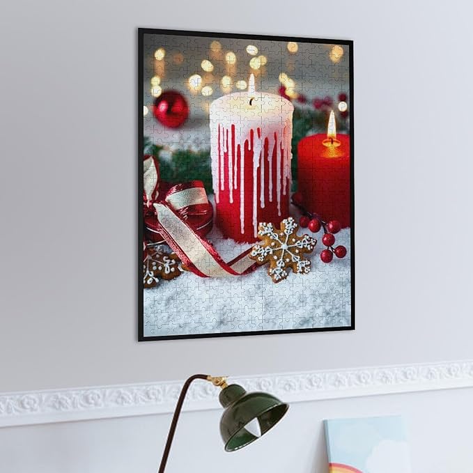 Jigsaw Puzzles for Adults 500 Piece - Merry Christmas，Christmas Candles Wooden Puzzle，Stress Relief Games，Funny Puzzle，Unique Gifts for Wall Art ，Family Puzzles，Educational Games，Challenge Puzzles