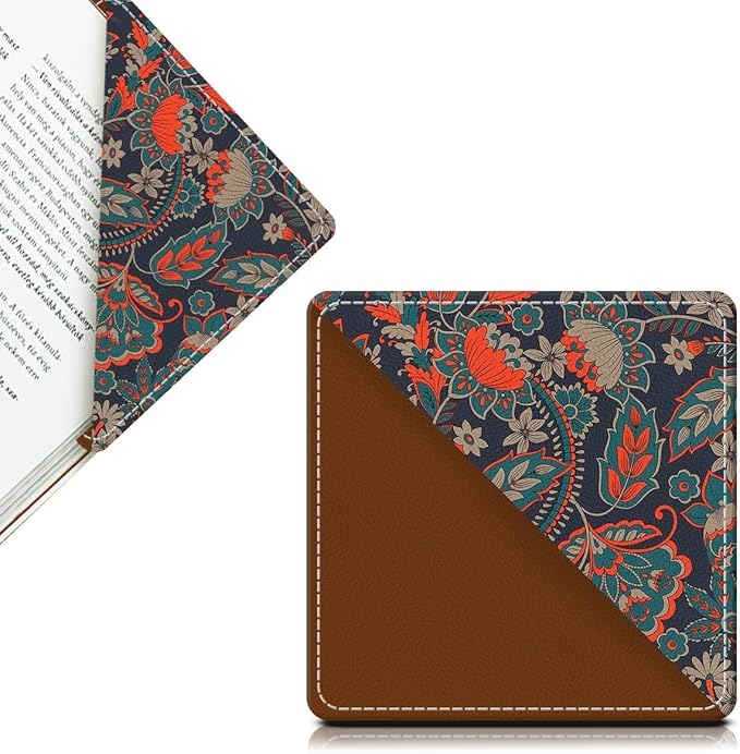 Cute Leather Bookmarks, Fun Triangle Making Corner Bookmark, Book Accessories for Reading Book Lovers, Unbreakable Page Markers for Women Men Boho Paisley Flower