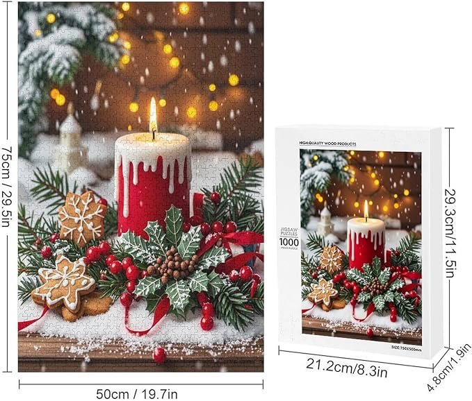 Jigsaw Puzzles for Adults 1000 Piece - Merry Christmas，Christmas Candles Wooden Puzzle Puzzle Games， Stress Relief Games，Funny Puzzles，Unique Gifts for Wall Art ，Family Puzzles
