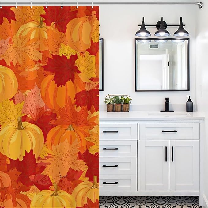 Autumn Pumpkins Fall Thanksgiving Shower Curtain Waterproof Washable Fabric Bathroom Shower Curtains for Bathroom Decorations Home Indoor Decor 72x72Inch