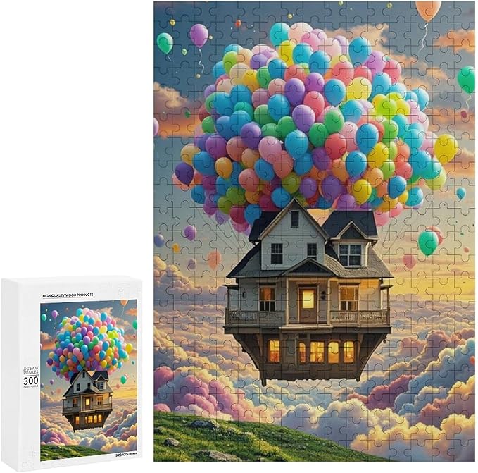 Wooden Puzzle - Floating House Jigsaw Puzzles，Wooden Puzzles for Adults 300 Pieces Challenge Puzzles，Educational Games，Family Puzzles，Unique Gifts for Wall Art