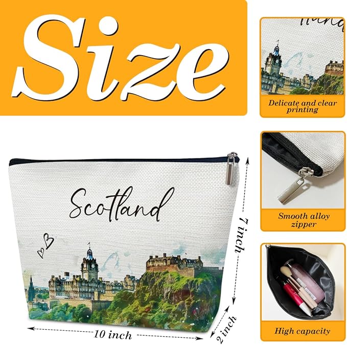 Scotland Travel Gifts Makeup Bag, City Travel Watercolor Cosmetic Bag for Purse, Scotland Souvenir, Trip Gifts for Traveller Lovers, City Themed Organizer