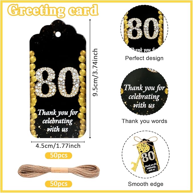 50Pcs 80th Gold Key Bottle Opener 80th Birthday Party Favors,80th Anniversary Souvenirs Return Gifts,Beer Keychain Bottle Openers With Thank You Cards For Party Birthday Wedding Shower Supplies