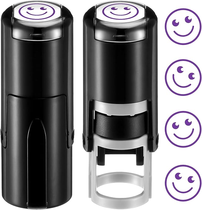 Supervitae 2 Pack Smile Face Print Stamps Purple Ink Stamper Mini Self Inking Stamps for Party Activities Craft Supplies