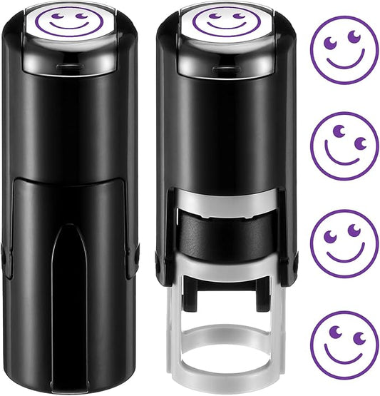 Supervitae 2 Pack Smile Face Print Stamps Purple Ink Stamper Mini Self Inking Stamps for Party Activities Craft Supplies