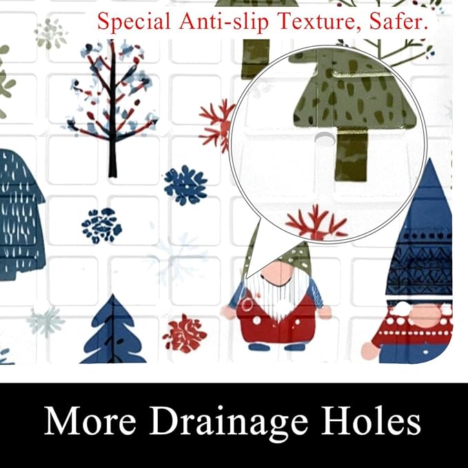 Bath Tub Mat Non Slip 15.1 x 26.8 Inch, Seamless Christmas Gnomes Forest Trees and Snowflakes Eco Friendly Bathmat with Suction Cups Drain Holes Shower Tub Mats