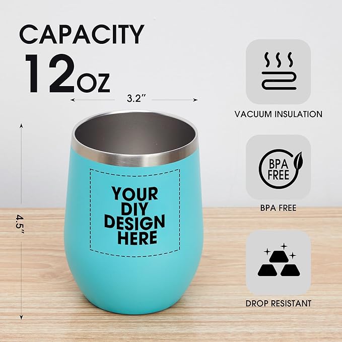 Personalized Wine Tumbler Glasses Print in USA Stainless Steel Travel Customized Coffee Cup with Lid & Straw Double Wall Insulated Mug with Colorful Text Logo Photo