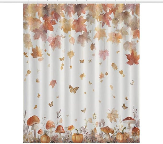 Fall Pumpkin Shower Curtain Autumn Maple Leaves Thanksgiving Harvest Waterproof Washable Fabric Bathroom Shower Curtains for Bathroom Decorations Home Indoor Decor 56x72Inch