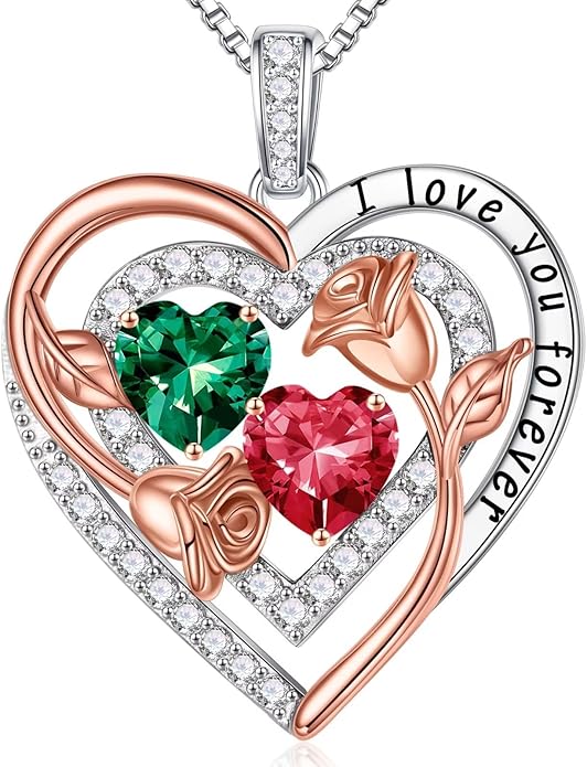 Iefil Valentines Day Gifts for Her - Sterling Silver Birthstone Necklace Anniversary Birthday Gifts for Her Wife Mom Daughter