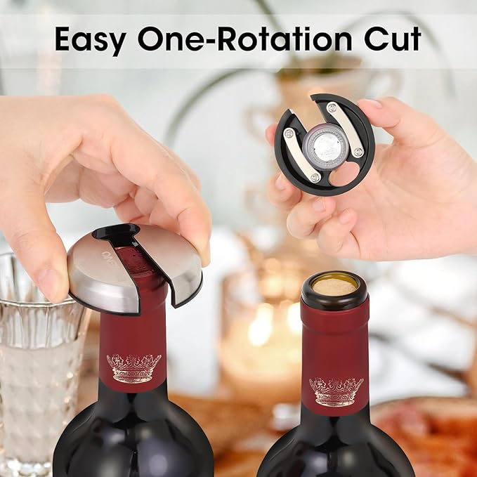Beneno Wine Opener with Stainless Steel Wine Foil Cutter - Bottle Top Seal Cutter, Zinc Alloy Premium Wing Corkscrew with Multifunctional Bottles Opener, Ash silver