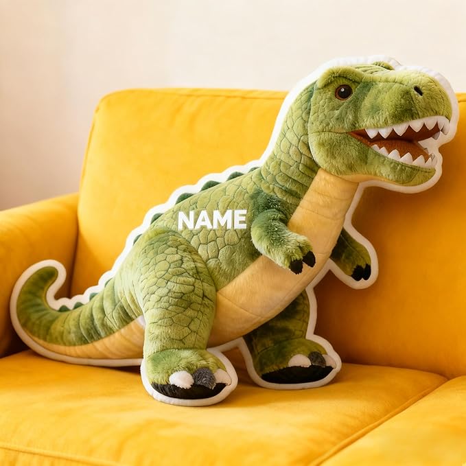 Personalized Dinosaur Shaped Shaped Pillow, Custom Name Plush Stuffed Pillows, Suitable for Beds, Sofas, Bedrooms, Living Rooms Custom Decorative Cushion Gifts for Birthday and Anniversary