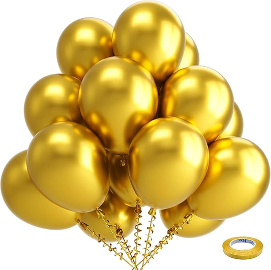 Bezente Gold Metallic Chrome Latex Balloons, 100 Pack 12 inch Gold Round Helium Balloons for Valentines Day Anniversary New Years Graduation Golden Birthday Casino Party Decorations 2026