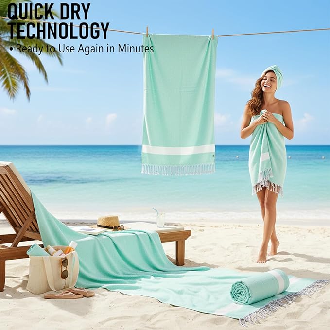 6 Pack Cotton Turkish Beach Towel Lightweight Thin Travel Vacation Essentials Oversized XL Towels Set for Pool Swim Bath Camping Cruise Accessories Absorbent Quick Dry Sand Free Bulk clearance Blanket