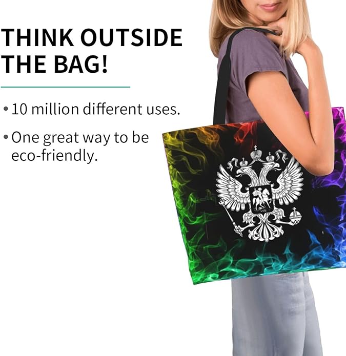 Russia Flag Russian Emblem Large Reusable Eco-friendly Shopping Bags Portable Storage Handbag