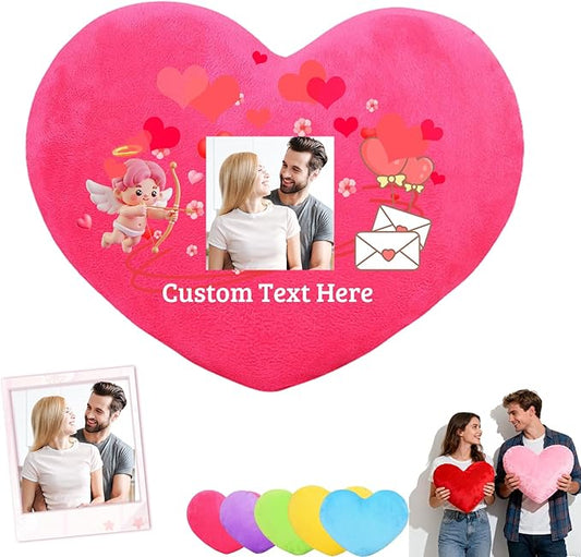 Custom Heart Pillow with Insert, Personalized Heart Shaped Pillow with Photo Text as Valentine Pillows for Girlfriend Boyfriend Home Decor Personalized Gifts for Valentines Day Anniversary