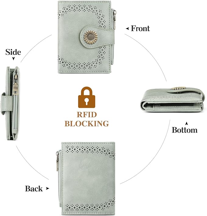 SENDEFN Small Wallets for Women Bifold RFID Blocking Leather Card Holder Compact Wallet with Zipper Coin Pocket