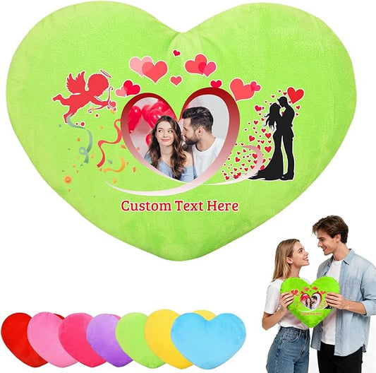 Custom Heart Pillow with Photo Name, Personalized Heart Pillows Decorative Throw Pillows as Valentine Pillow Personalized Gifts for Women Men Kids Family on Valentines Day Anniversary