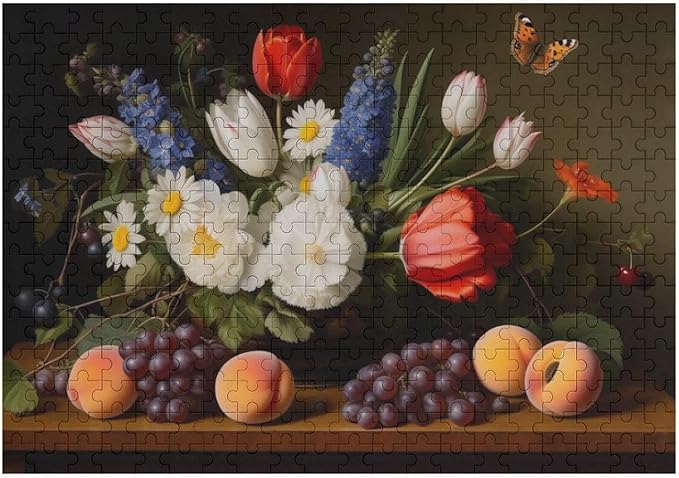Wooden Puzzle - Vase Flower Grapes Peaches Wooden Puzzles for Adults 300 Pieces Challenge Puzzles，Educational Games，Family Puzzles，Unique Gifts for Wall Art ，Funny Puzzles