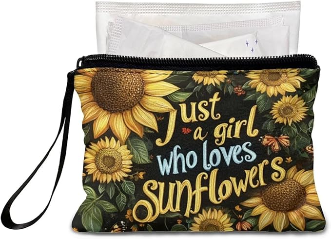 Dolyues Sunflower and Word Change Purses for Women Wristlet Strap Tote Wallet Zipper Coin Purse Credit Cards Bags Organizer Shopping Carrier Bag Wallets Change Pouch