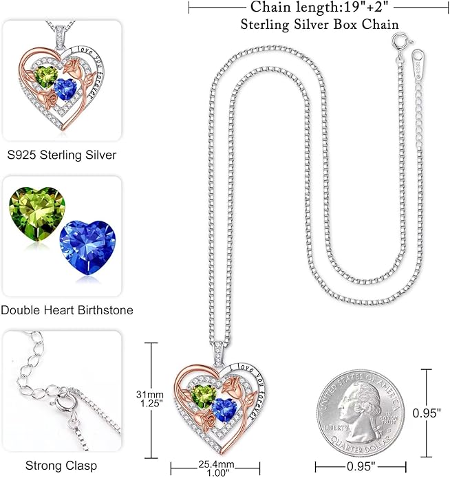 Iefil Valentines Day Gifts for Her - Sterling Silver Birthstone Necklace Anniversary Birthday Gifts for Her Wife Mom Daughter
