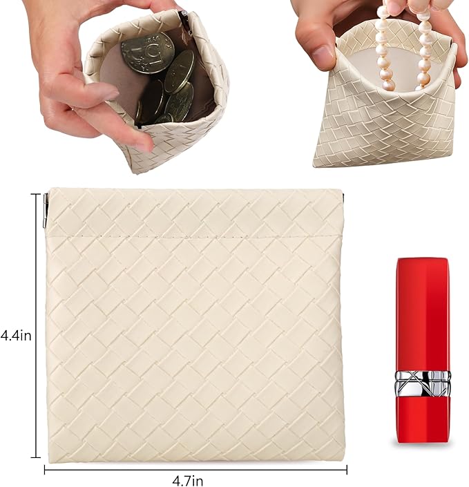 BUSOHA 4 PCS Small Makeup Bag for Purse - Mini Portable Cosmetic Bags for Women, Weave Coin Purse Lipstick Cosmetic Accessories Organizer, Small Travel Kit Storage Pouch