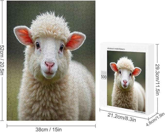 Jigsaw Puzzles for Adults 500 Piece - Lamb Livestock Animal Mammal Cute Wooden Puzzle，Educational Games，Challenge Puzzles Puzzle Games， Stress Relief Games，Funny Puzzles